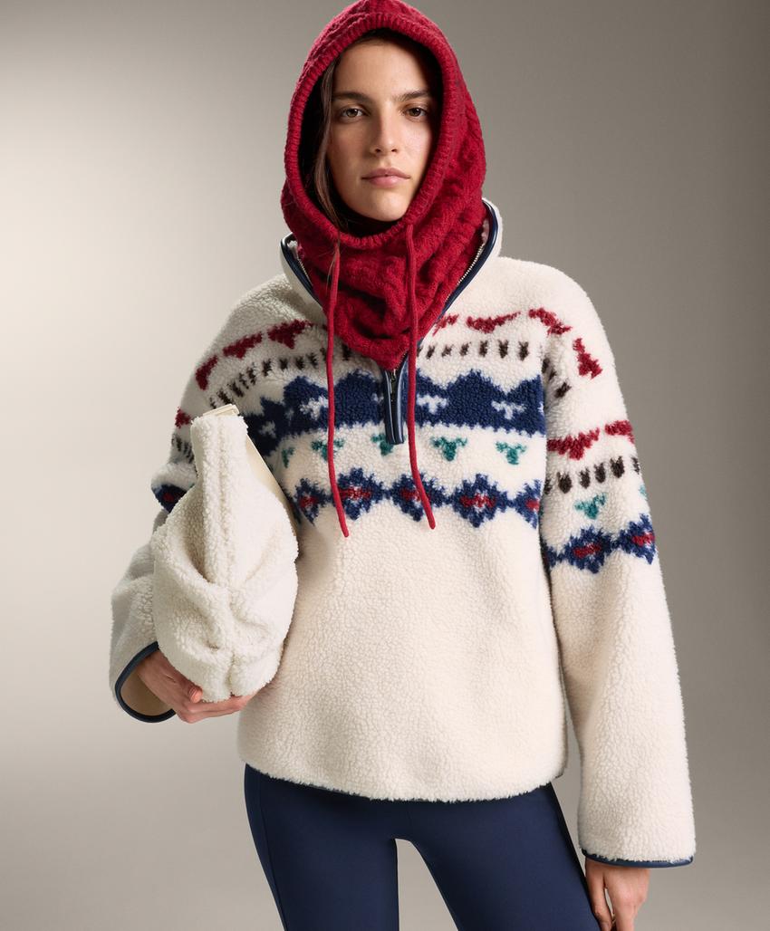 Faux-shearling sweatshirt with geometric detail