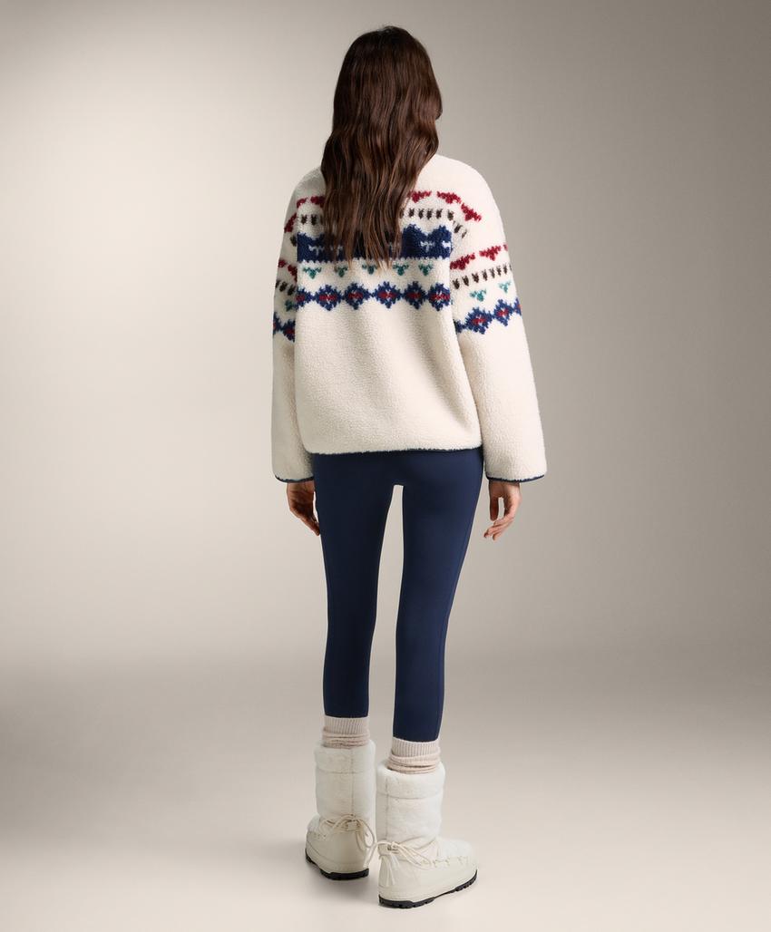 Faux-shearling sweatshirt with geometric detail