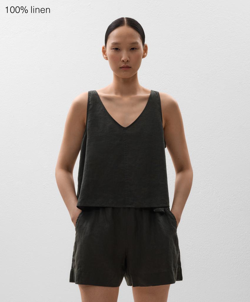 Top с V-образным вырезом, 100% лен