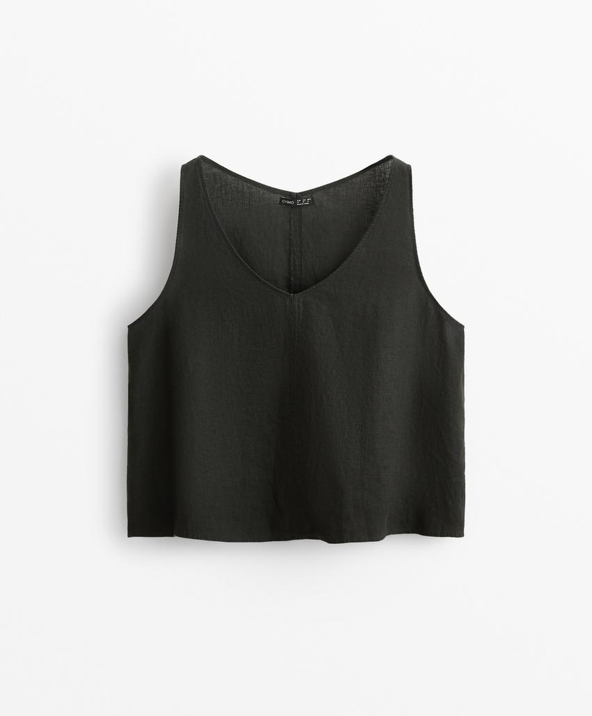 Top с V-образным вырезом, 100% лен