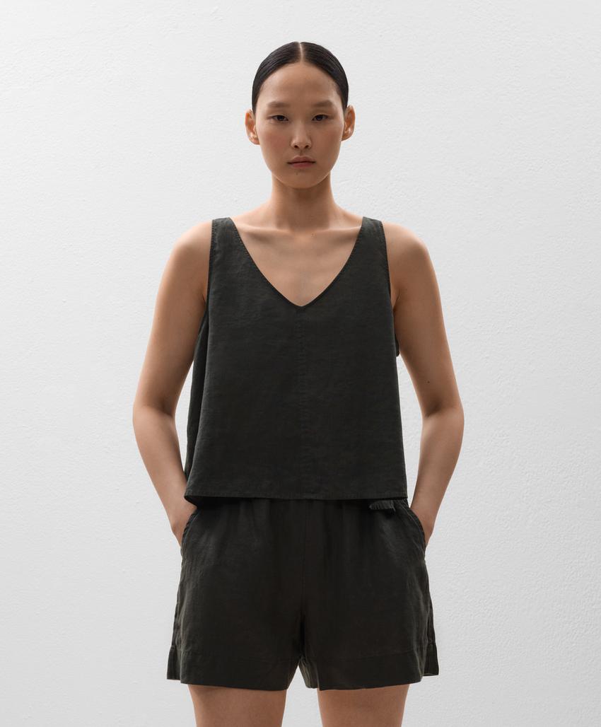 Top с V-образным вырезом, 100% лен