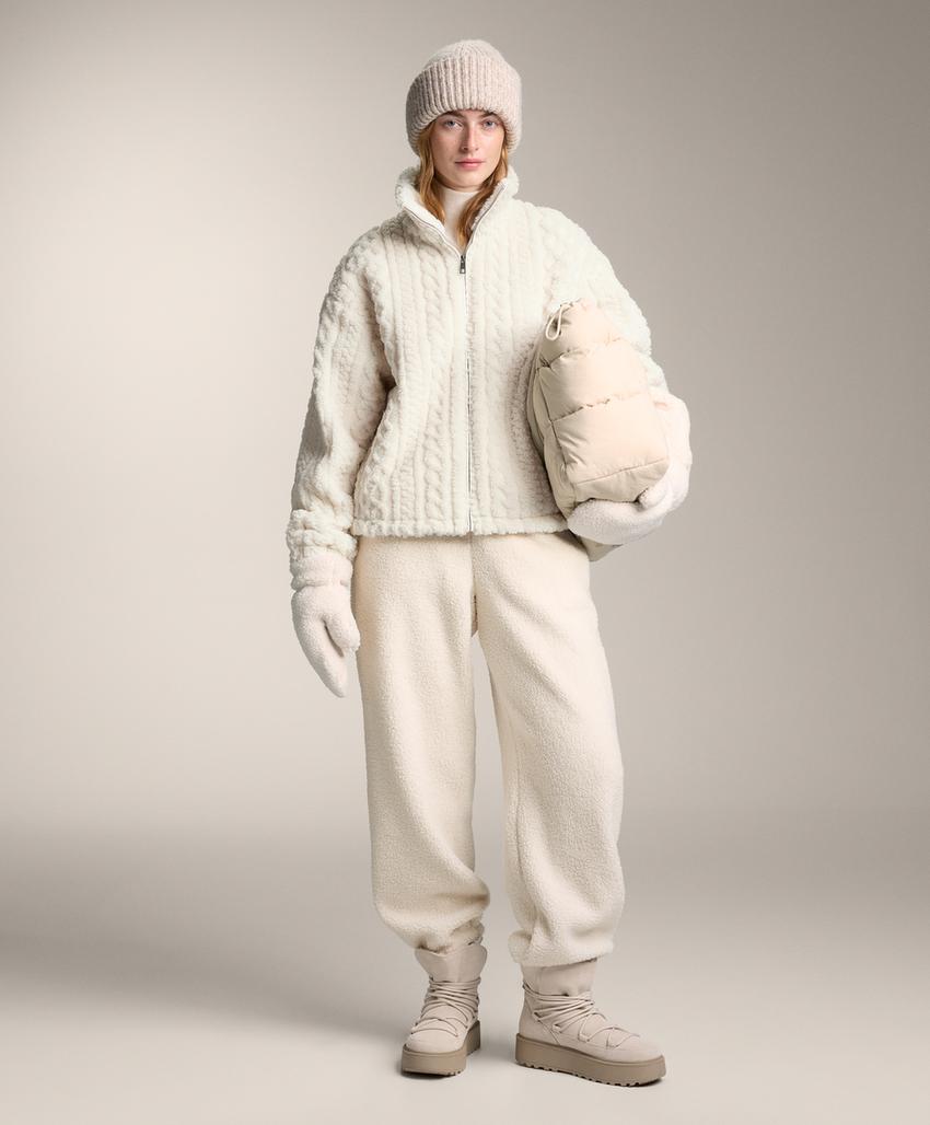 Lightweight faux-shearling jogging trousers