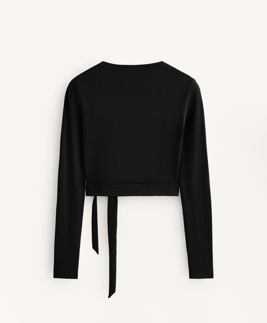 Топ на запах из смесового хлопка в рубчик