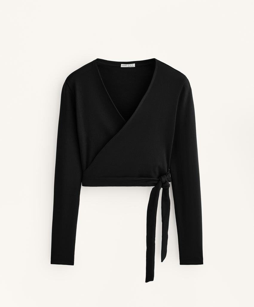 Топ на запах из смесового хлопка в рубчик