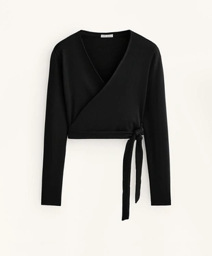 Топ на запах из смесового хлопка в рубчик- Заказать в России