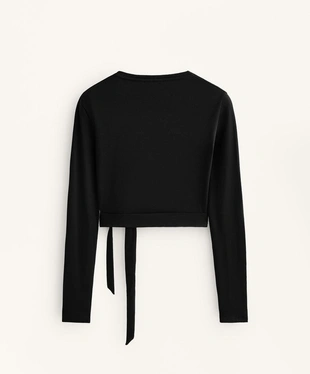 Топ на запах из смесового хлопка в рубчик- Заказать в России