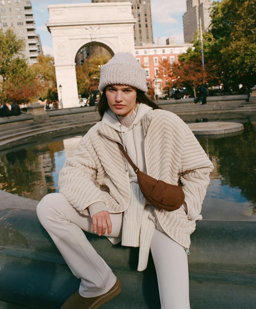 Herringbone faux-shearling jacket