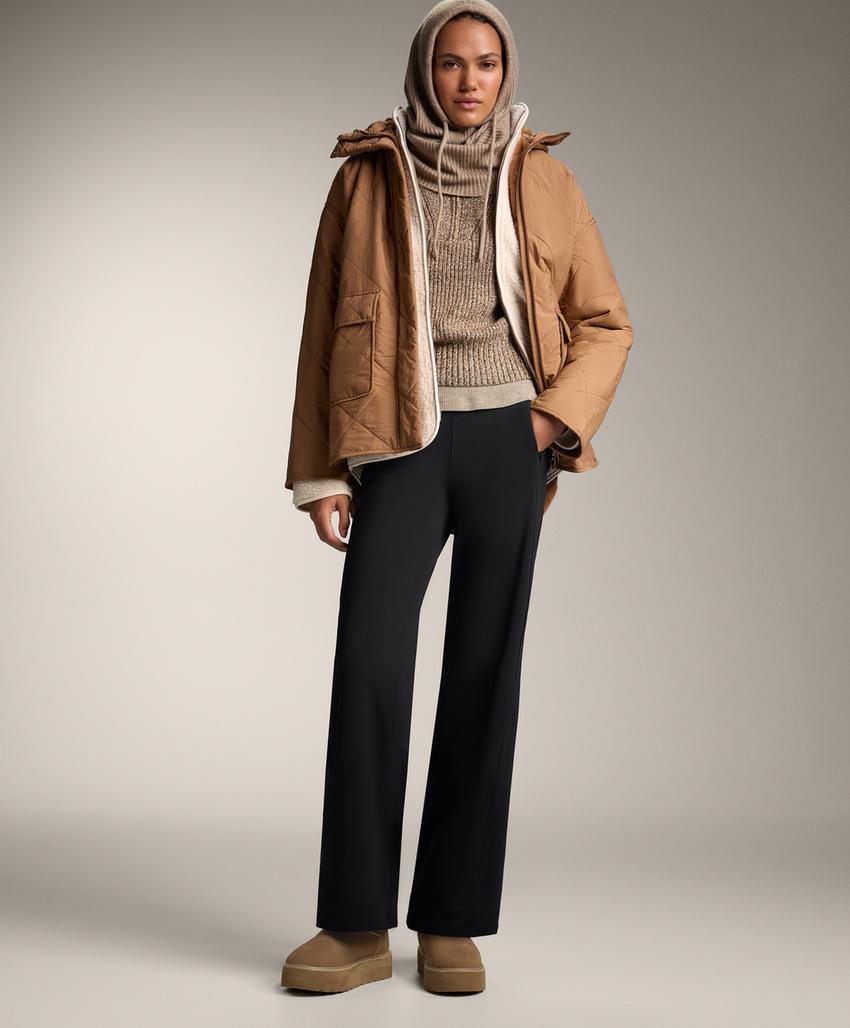 Прямые утепленные брюки с высокой посадкой