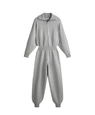 Длинный вязаный комбинезон с молнией до середины груди- Заказать в России