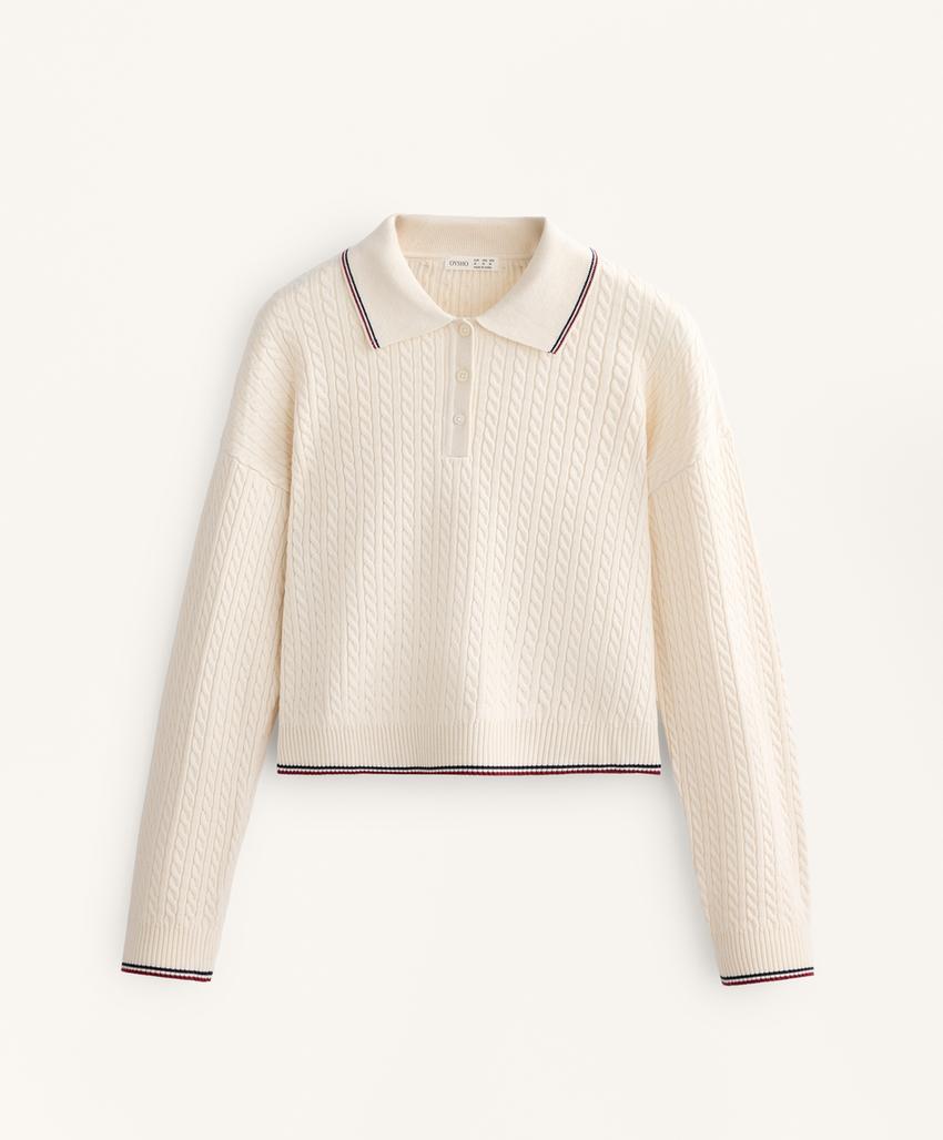 Вязаный джемпер поло с узором «мини-косы»