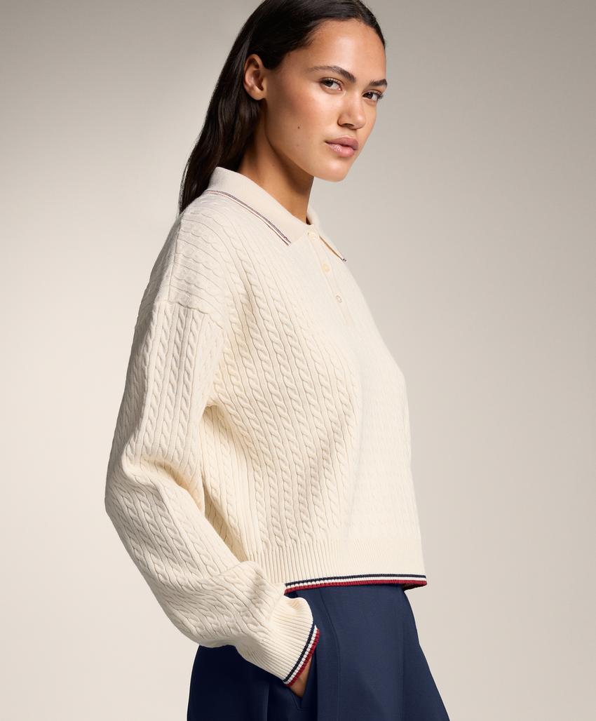 Вязаный джемпер поло с узором «мини-косы»