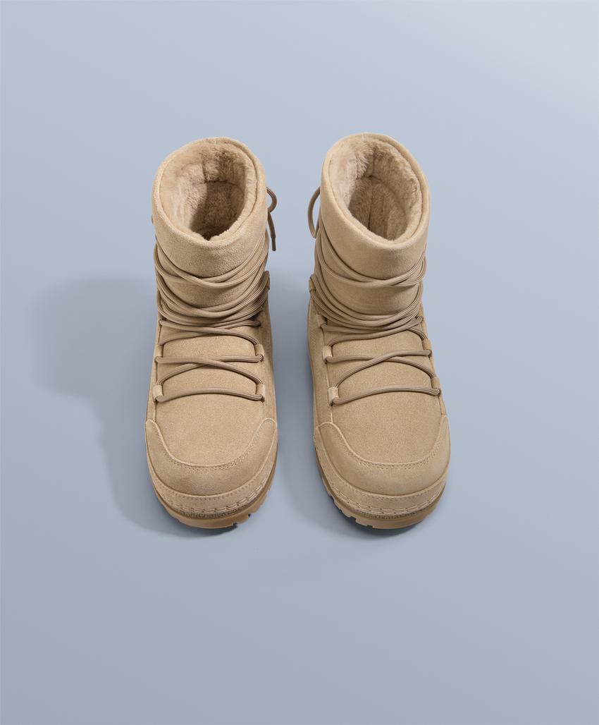 Ботинки из технической разделанной кожи на шнуровке