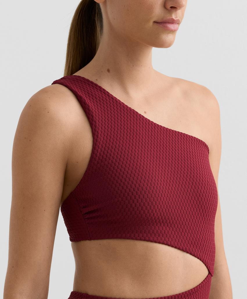 Асимметричный купальник трикини из жаккарда в мелкую клетку