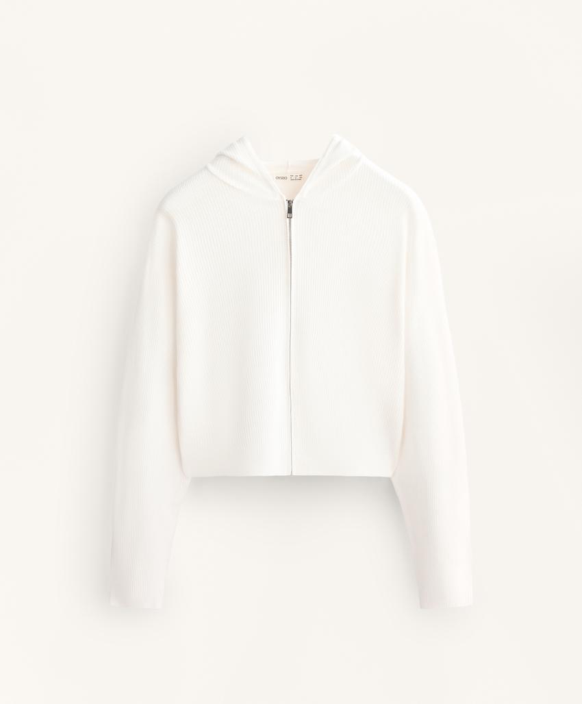 Вязаная куртка с капюшоном, эффект стирки