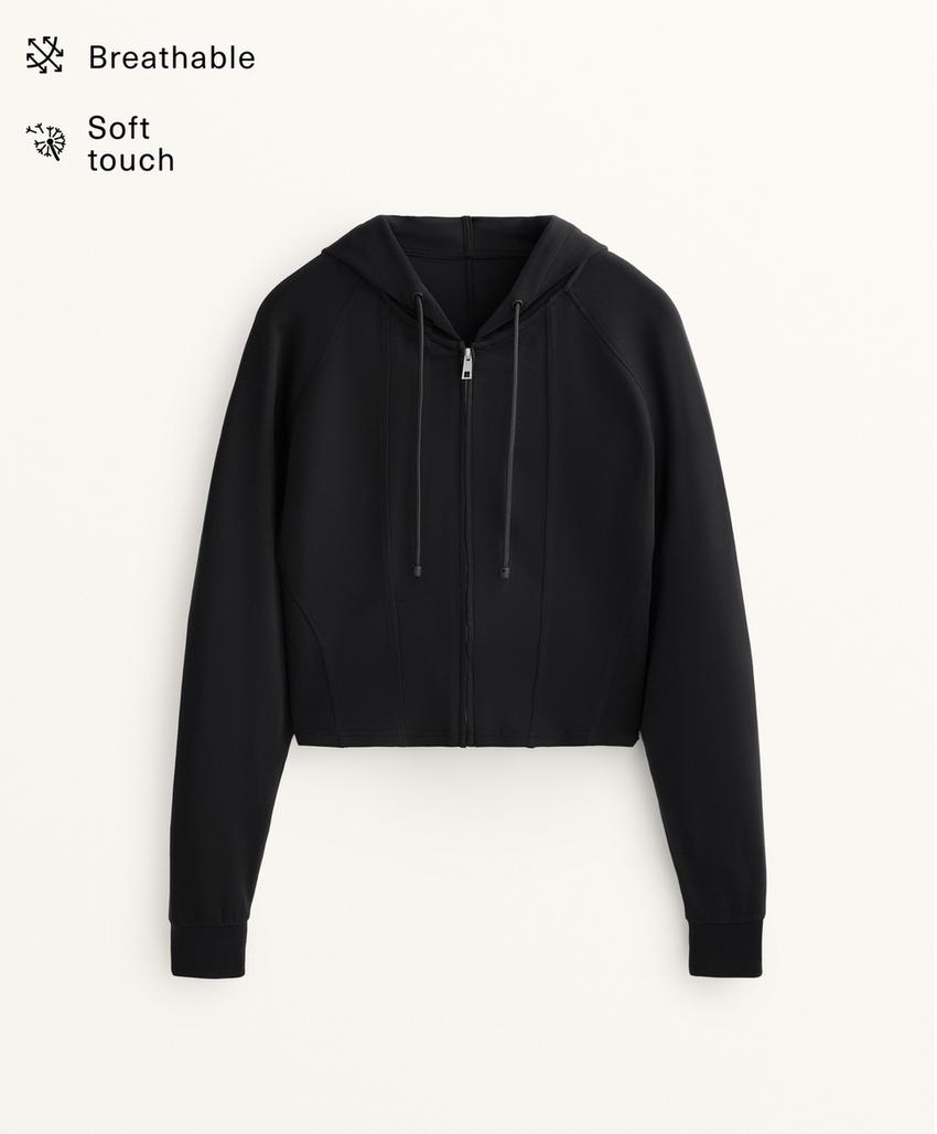 Укороченный удлиненный халат с капюшоном из модала soft touch