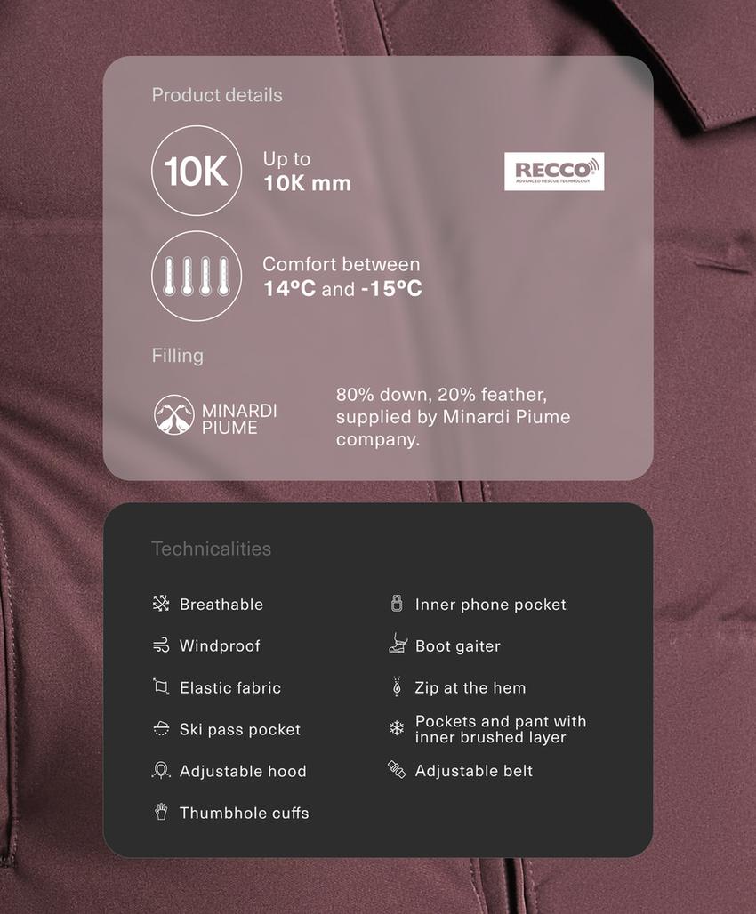 Водостойкий утепленный комбинезон MINARDI PIUME SKI с 80% пуха и 20% пера