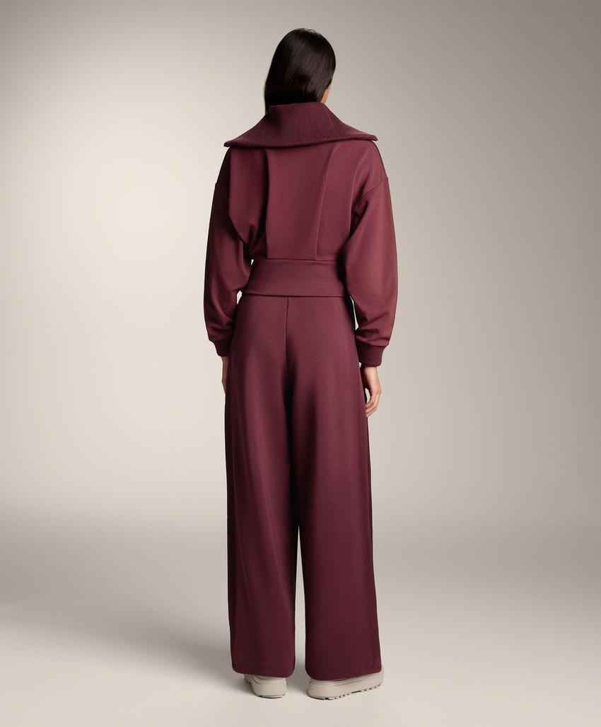 Fitted waist knit collar jacket with brushed modal