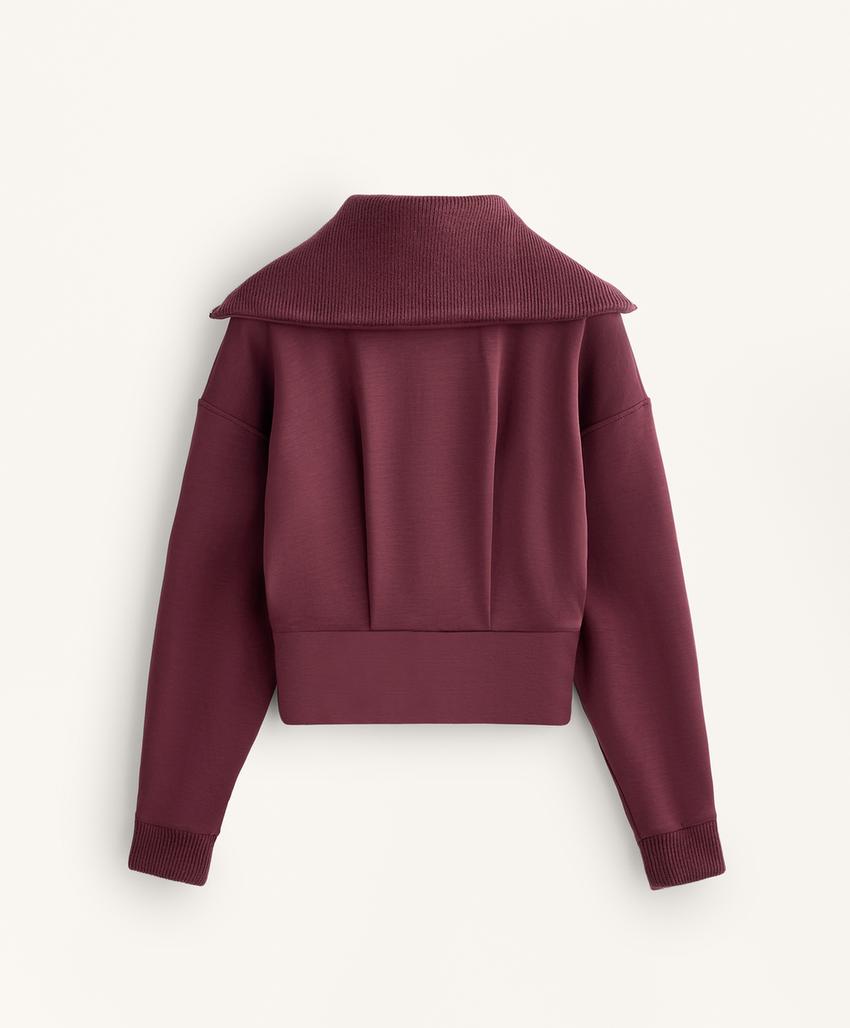 Fitted waist knit collar jacket with brushed modal