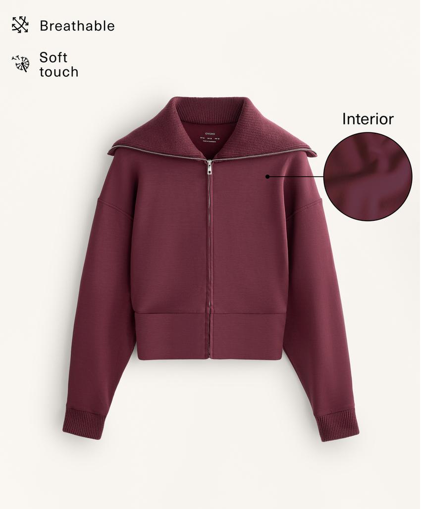 Fitted waist knit collar jacket with brushed modal