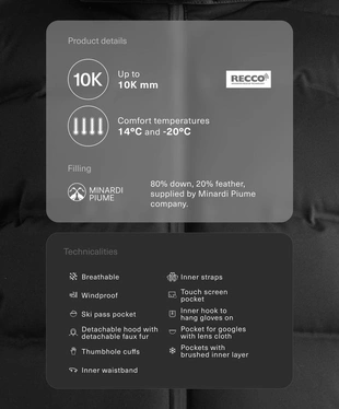BLACK | 0517/626/800 - OYSHO Водостойкая куртка 80% пух и 20% перо MINARDI PIUME SKI
